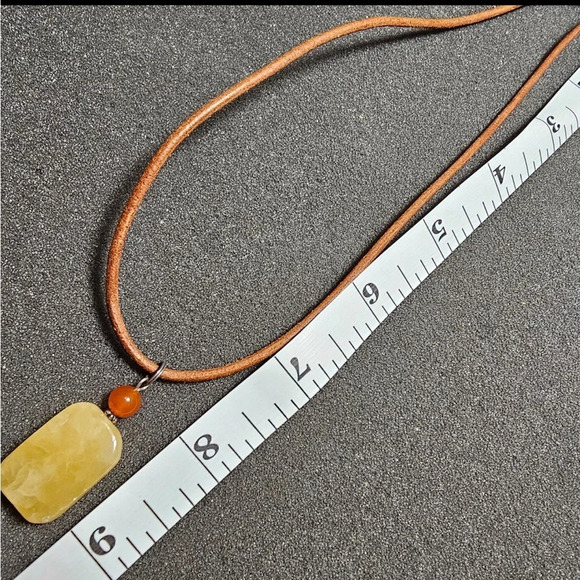 Rectangle Yellow Natural Gemstone Pendant 16" Leather Necklace Sterling Clasp - Picture 6 of 6